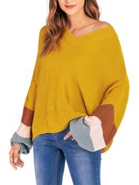 Women's Sweaters Autumn Women's Knitted Sweater Off The Shoulder V-neck Pullover Knit Long Sleeve Top Striped Knitwear Female JumperWome