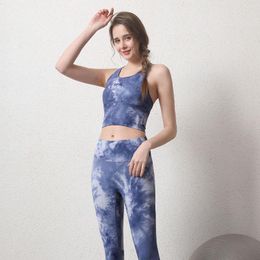 Yoga Outfit Women Tie Dye Two Piece Set Sportswear Workout Leggings Push Up Pants Gym Clothes Fitness Sports Bra TracksuitYoga