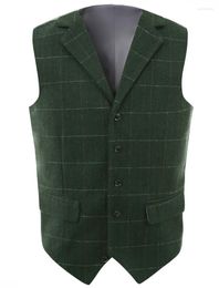 Men's Vests Business Vest Wool Plaid Slim Fit Herringbone Green Cotton Suit Casual Waistcoat For Wedding Formal Groomsmen Guin22