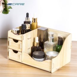 HE Wooden Desktop Storage Makeup for Cosmetics Desk Table Drawer Organizer Jewelry Box Y200628