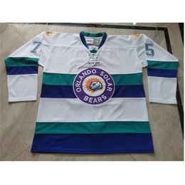 Nc01 Custom Hockey Jersey Men Youth Women Vintage Orlando Solar Bears White 75 Ryan Reaves High School Size S-6XL or any name and number jersey