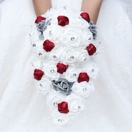 Big Long Waterfall New Wedding Bouquets for Bride and Bridesmaid PE Rose Rhinestones Hand Flower Party Wedding Decoration