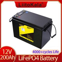 LiitoKala 12V 200AH lifepo4 lithium battery 4s 12.8V 200Ah with voltage display for 1200w inverter boat golf cart UPS+14.6V20A charger