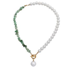 New Fashion Natural Gemstone Pearl Pendant Necklaces Women Rose Amethyst Quartz Choker Charms Gold Colour Metal Neck Jewellery