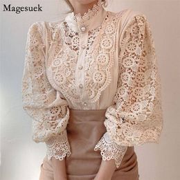 Vintage Solid White Lace Blouse Shirts Women Korean Button Loose Shirt Tops Female Hollow Casual Ladies Blouses Blusas 12928 220513