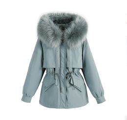 Cotton Faux Leather Padded Plus Size 2XL Winter Big Fur Jacket Women Loose Slim Warm Hooded Parka Coat Down jacket