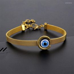 Link Chain 2022 Fashion Demon Eye Stainless Steel Mesh Watch Strap Bracelet For Women Charm Gift