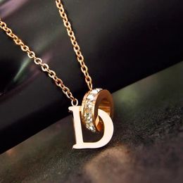 Simple Design Micro Pave I DO Pendant Necklace Luxury Rose Gold Stainless Steel Letter D Necklaces Jewellery