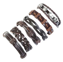 fashion rivet Series Men woman cowhide Bracelet DIY Beaded Strands brown Wax thread Braid Combination suit Bracelet 6styles/1set