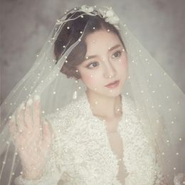 face beads Australia - Bridal Veils V02 Veu Bride Short Wedding Veil For Face Pearls Beaded Without Comb White Ivory VeilBridal