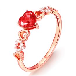 Ladies Heart Rings Imitation Natural Rubellite Gemstone Rings Wedding Engagement Bridal Jewelry