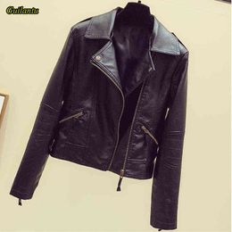 Guilantu Spring Autumn Motorcycle Faux Pu Leather Jacket Women Turn-down Collar Zipper Black Punk Streetwear Biker Coat L220728