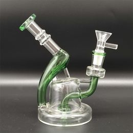 6.5" Clear Green Glass Bong Water Pipes Recycler Hookah Smoking Bubbler Bongs Water Bottles Dab Rig Pipe Size 14mm Female Joint