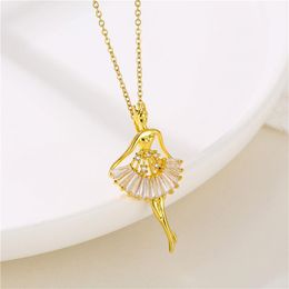 Pendant Necklaces Elegant Ballerina Dancing Girl Stainless Steel Choker Chain Zircon Crystal Princess Charm Gifts For WomenPendant