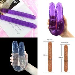 Nxy Dildos Dongs Double Long 34cm Soft Jelly Dildo Realistic Cock Lesbian Vaginal Anal Plug Flexible Fake Penis for Women Sex Toys 220420