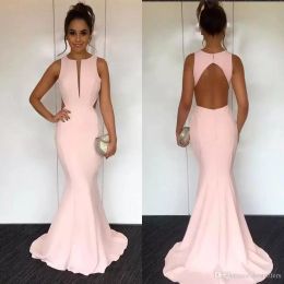 2022 Light Pink Prom Dresses Jewel Plunging V Backless Chiffon Floor Length Sleeveless Evening Formal Wear Cocktail Party Gowns Vestidos Custom Made Plus Size