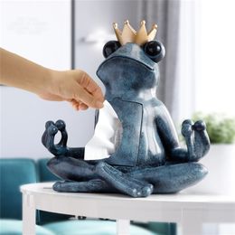 Decorative Tissue Box Holder Home Decor Organiser Resin Storage Box On Tabletop Frog Statue Ornament Craft Sculpture gift 210326