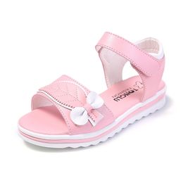 Summer Fashion Pink Bow Leaf Beach Princess Flat Shoes Baby Girl Nonslip Soft Bottom Roman Sandals 220615