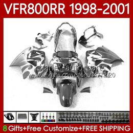 Body Kit For HONDA Interceptor VFR 800RR 800 CC RR VFR800RR 1998 1999 2000 2001 Bodywork 128No.88 VFR-800 800CC VFR800R Silver flames 98-01 VFR800 RR 98 99 00 01 Fairing