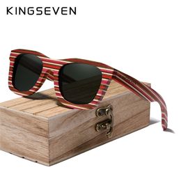 KINGSEVEN Handmade Polarised Sunglasses Women Men Layered Skateboard Wooden Frame Square Style Glasses Ladies Eyewear 220511