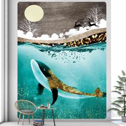 Dream Sky Boho Psychedelic Scene Bedroom Whale Girl Cure Pink Home Decor Tapestry Hippie Wall Carpet J220804