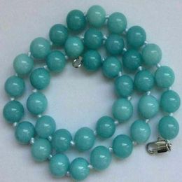 10mm Natural Blue Amazonite Gemstone Round Beads Necklace 18"