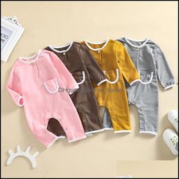 Rompers JumpsuitsRompers Baby Kids Clothing Baby Maternity Girls Boys Pocket Romper Infant Toddler Solid Colour Dhvsy