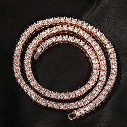 3 mm/4 mm Diamant-Tennis-Ketten-Halskette, Bling-vergoldeter Schmuck, Hip-Hop-Ketten-Halskette