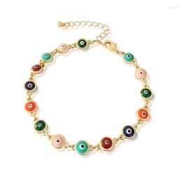 Beaded Strands Women Summer Boho Bracelet Gold Colour Chain Colourful Turkish Eyes Linked For Female Arm Jewellery Wholesale Fawn22