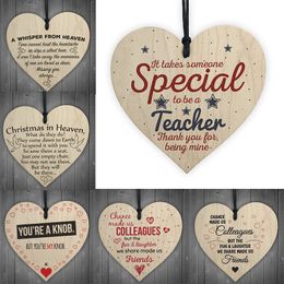 Handmade Wooden Heart Shaped Hanging Gift Plaque Pendant Family Friendship Love Sign Wine Tags Christmas Tree Small Hanging hearts Decor W1