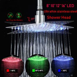LED Chrome Rainfall Faucet Shower Head Bathroom Tap Stainless Steel Square Oil Surface Bronze Sprayer Temperature Sens