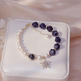 Other Bracelets Korea Fashion Jewellery Blue Spar Freshwater Pearl Handmade Beaded Bracelet Sweet Astral Women's Birthday Gift BraceletOth