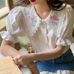 Women's Blouses & Shirts Women Embroidery Summer Short Sleeve Korean Style All-match Elegant College Fashion Simple Cosy Vintage Clothing To