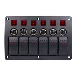 Auto Relays 3 PIN 6 Gang 12v 24v Red Led Car Marine Boat Rocker Switch Panel Circuit Breakers Overload Protected CY680-CN