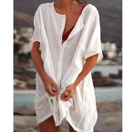 2022 Cotton Tunics for Beach Women Swimsuit Cover-ups Woman Swimwear Beach Cover up Beachwear Mini Dress Sai de Praia Drop