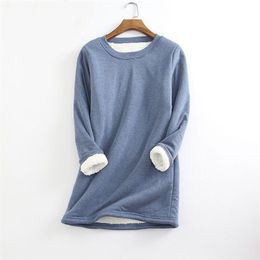 Autumn Winter Velvet Warm Tops Women Thick Fleece Sweatershirts Casual Loose Long Sleeve Solid Color O-neck Pullover Shirts 220321