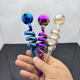 Smoking Pipe Travel Tobacco hookh bowls Electroplating Colourful multi spiral glass smoke pot pipe