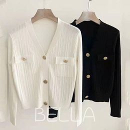 Women's Knits & Tees Early Autumn Classic Simple Cropped Top Metal Button Pocket Long Sleeve Knitted Cardigan Sweater Knit CardiganWomen's