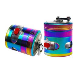 Colourful Hand Roll With Drawer Cigarette Herb Grinders Smoking Accessories 4 Layers Zinc Alloy Height 80mm OD 63MM GR455