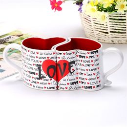 Personality trend Ceramic pair cup creative heart lover water cup gift boxed mark cup T200506