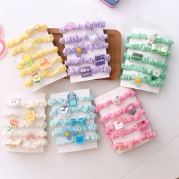 5 Pcs New Korean Sweet Girl Simple Cute Flower Animal Fabric Small Intestine Hair Ring Fashion Children's Hair Accessories