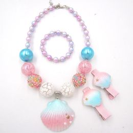 Earrings & Necklace Kids Sweet Candy Pink Shell Charm Children Cosplay Accessory Girls Party Dress Up Bracelet Hairpin Jewelry Set W220423