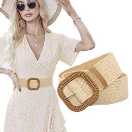 Belts Straw Wide Belt Vintage Boho Braided Waist Summer Female Round Wooden Smooth Buckle For Women DecorBelts