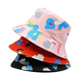 Fashion Women Men Bucket Hats Couple Casual Print Sunscreen Fisherman Cap Outdoor Beach Sun Cap Hat For Women Men G220418