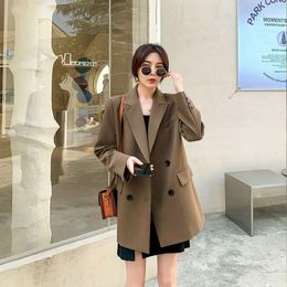 Women's Suits & Blazers Blazer Women Double Breasted Oversized Jacket Official Ladies Loose Long Sleeve Plus Size Clothing For