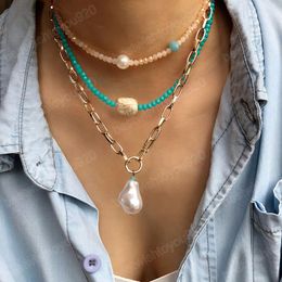 Glass Beads Crystal Choker Necklace For Women Bohemian Statement Pearl Turquoises Pendants Collares Beach Jewellery