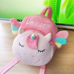 DHL 22x20cm Kawaii Unicorn Backpack with Hairball Soft Plush Kindergarten Schoolbags Kids Girls Book Bag Fluffy Anmial Backpack