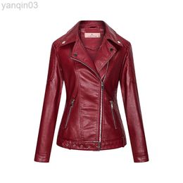 Leather Jacket Women 2022 Spring Moto Biker Zipper Jacket Ladies Red Black Faux Leather Coat Blue Yellow Chaqueta Cuero Mujer L220801