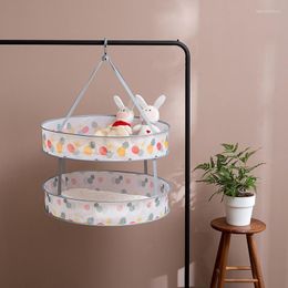 Laundry Bags Printing Folding Double-layer Clothes Basket Wind-proof Hook Steel Hoop Design Receiving