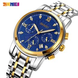 2022 SKMEI Top Brand Luxury Stainless Steel Quartz es Mens 3Bar Waterproof Stop Date Male Wrist relogio masculino Y220707